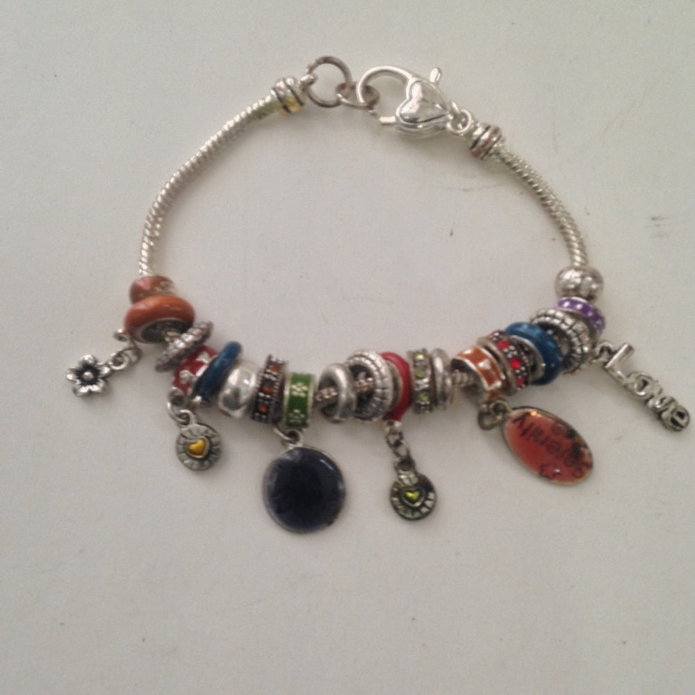 2pc Lot Multi Color Art Glass Charm Bracelet