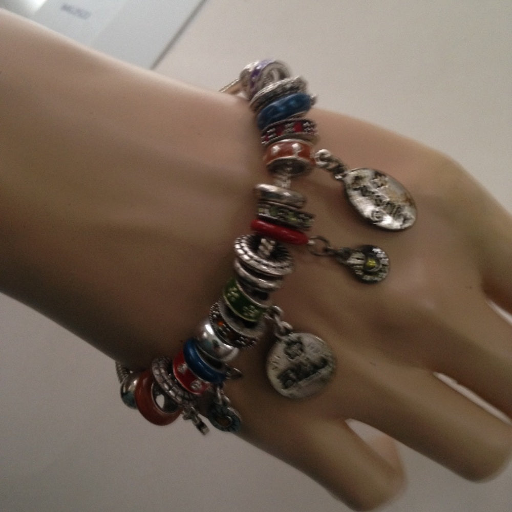 2pc Lot Multi Color Art Glass Charm Bracelet