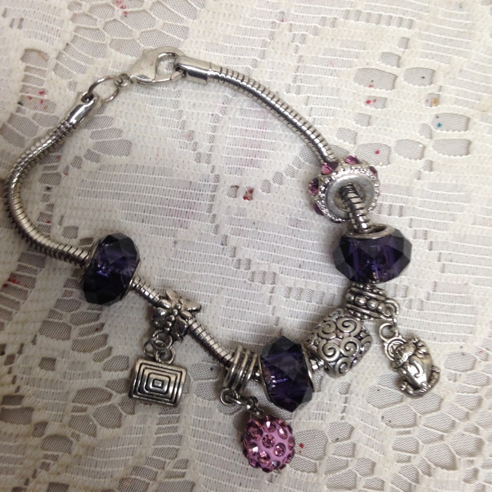 2pc Lot Multi Color Art Glass Charm Bracelet