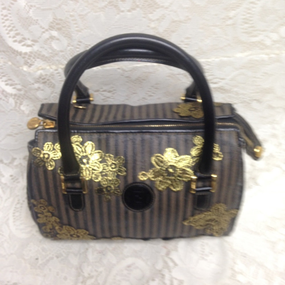 Authentic Black Pekin Strip Handbag-Crossbody