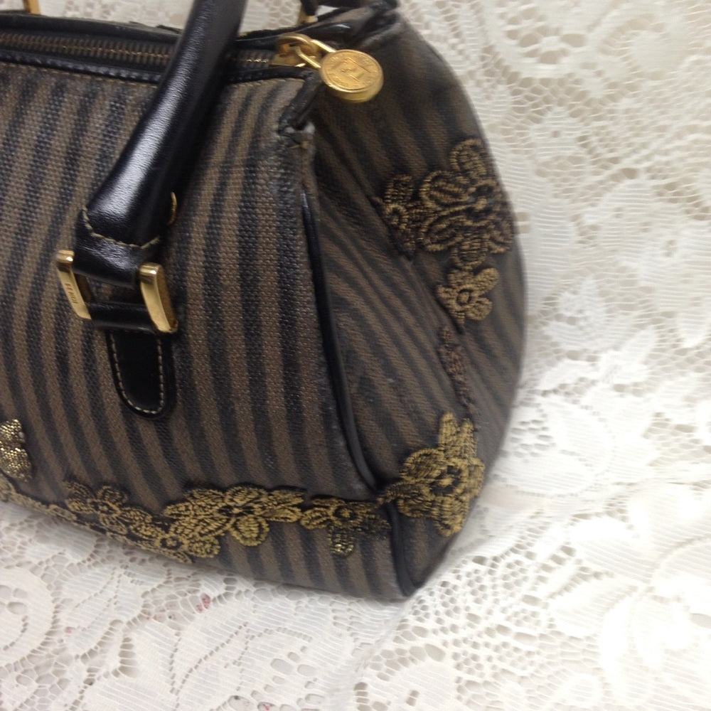 Authentic Black Pekin Strip Handbag-Crossbody