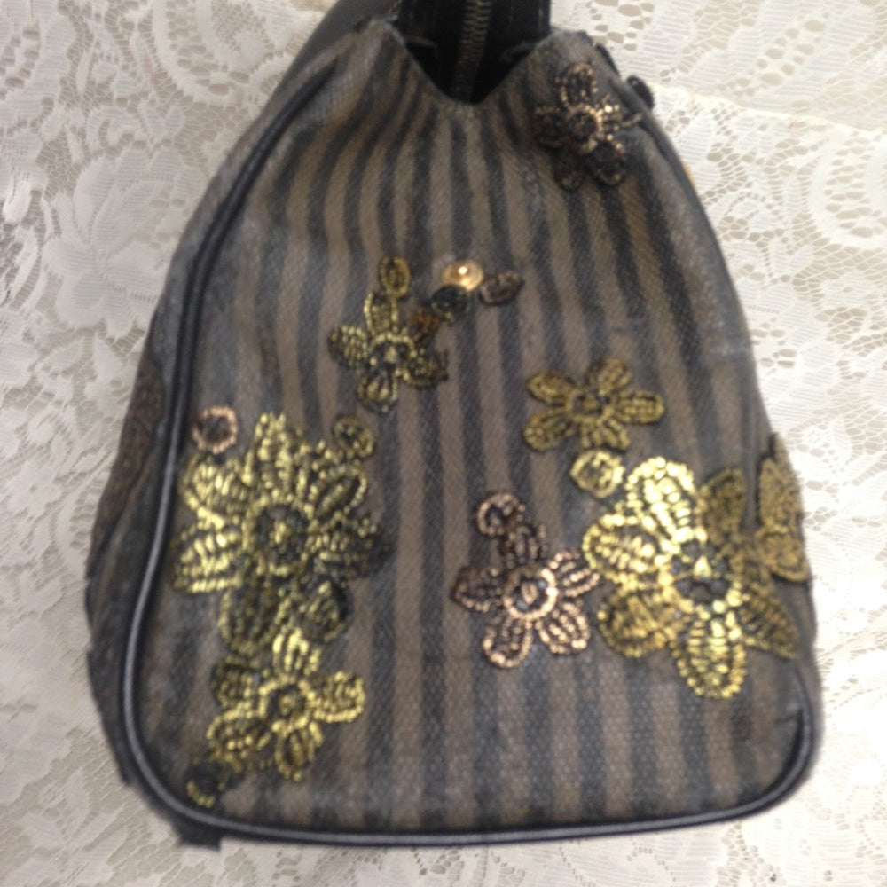 Authentic Black Pekin Strip Handbag-Crossbody