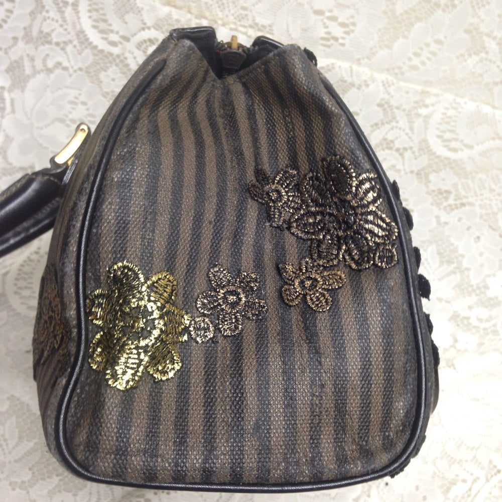 Authentic Black Pekin Strip Handbag-Crossbody