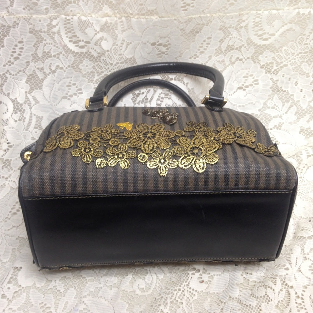 Authentic Black Pekin Strip Handbag-Crossbody