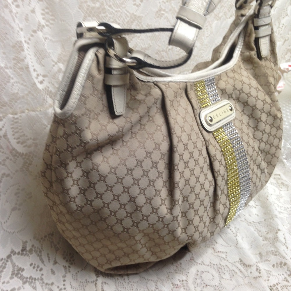 Celine Beige Mono Canvas Handbag-Shoulder