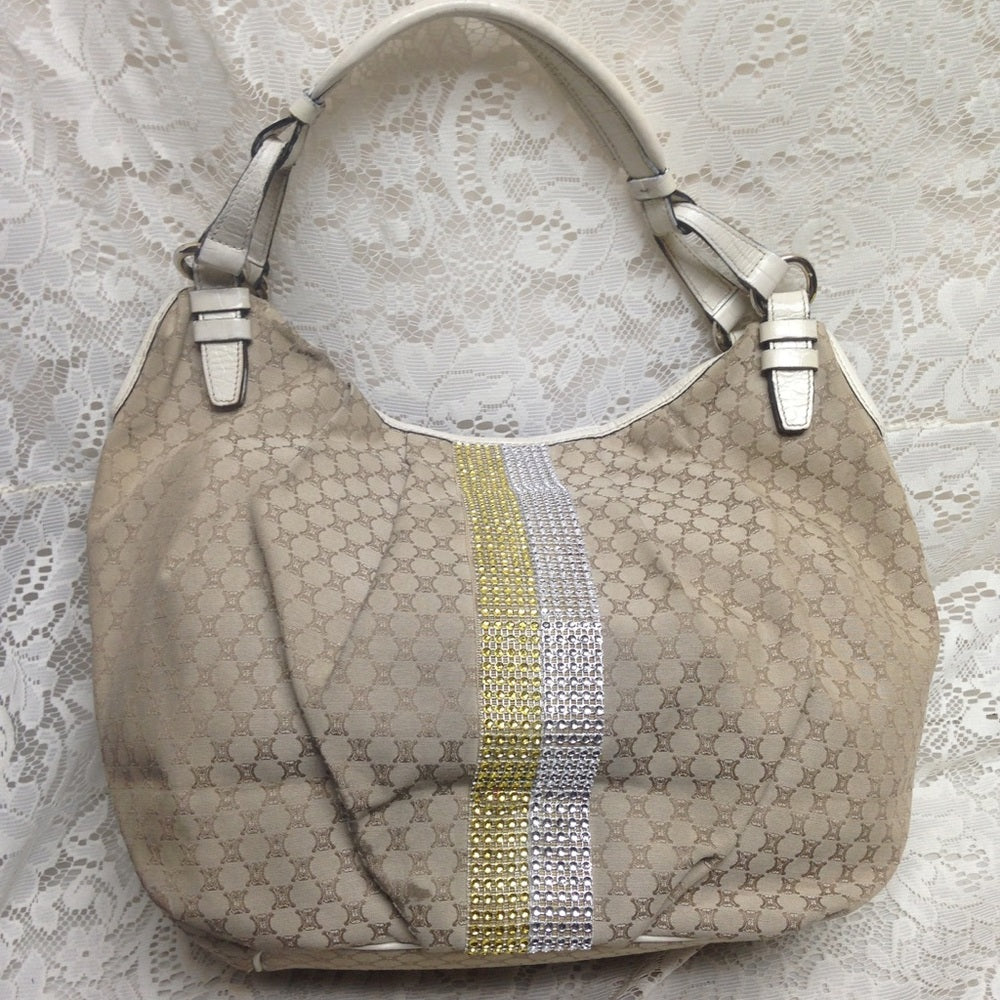 Celine Beige Mono Canvas Handbag-Shoulder