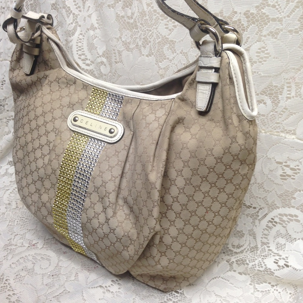 Celine Beige Mono Canvas Handbag-Shoulder