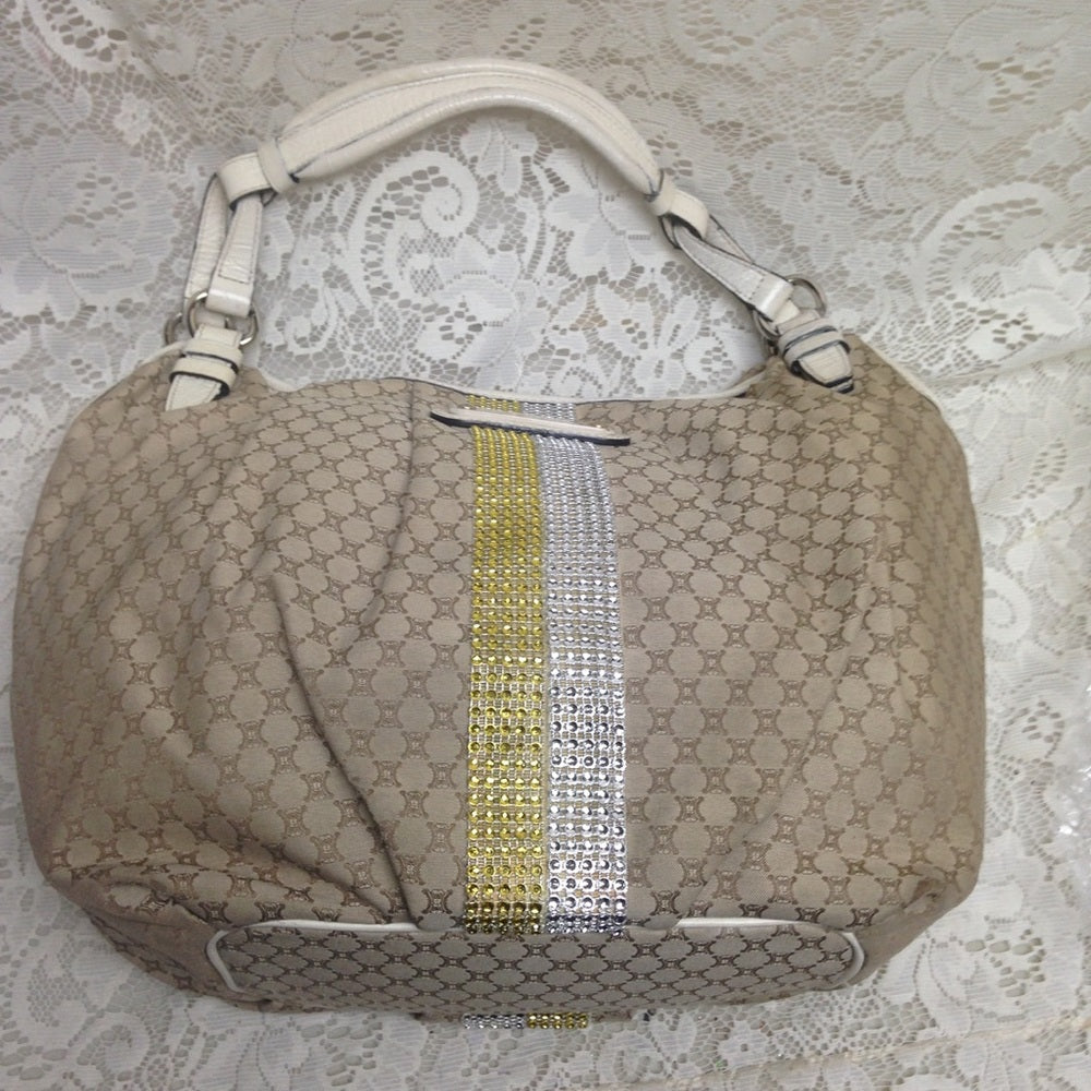 Celine Beige Mono Canvas Handbag-Shoulder