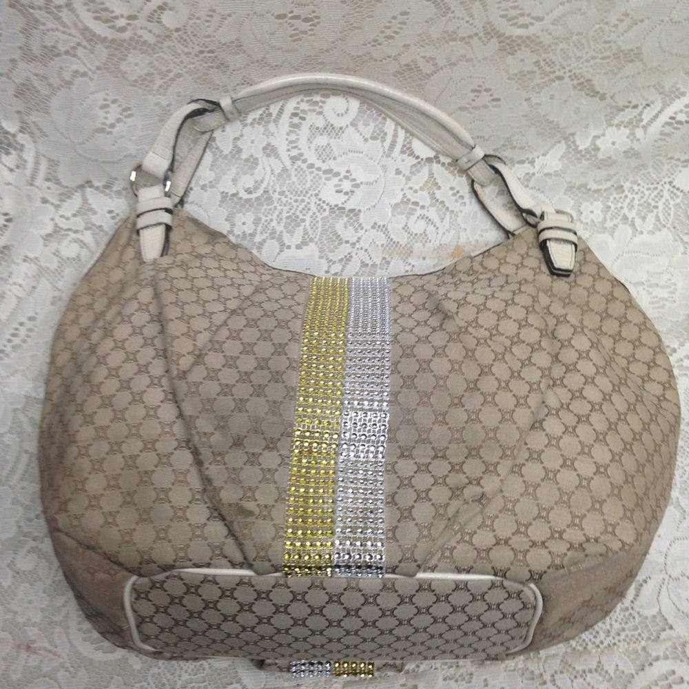Celine Beige Mono Canvas Handbag-Shoulder