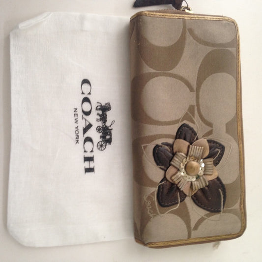 Coach CC Monogram, Brown with Gold Leather Trim,