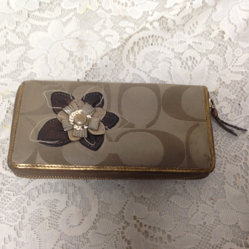Coach CC Monogram, Brown with Gold Leather Trim,