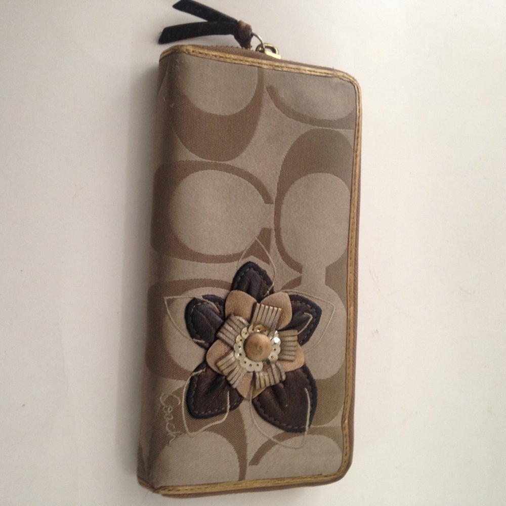 Coach CC Monogram, Brown with Gold Leather Trim,