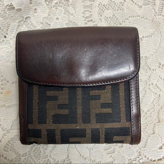 Fendi Italy, Zucca Pattern Unisex Compact Wallet 4.5in x 4.5in