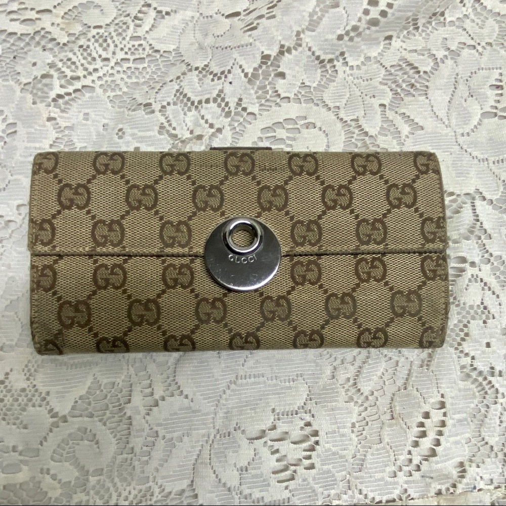 Authentic Gucci Brown Canvas Long Wallet