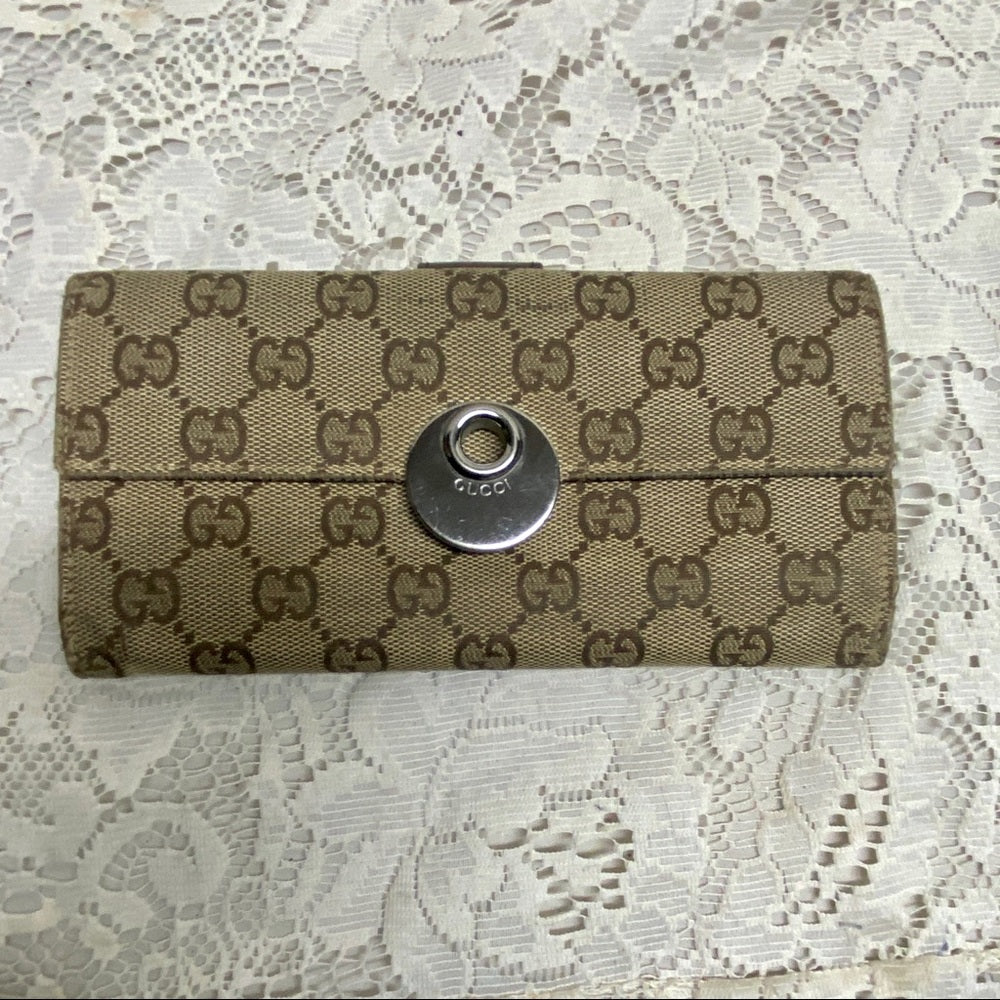 Authentic Gucci Brown Canvas Long Wallet