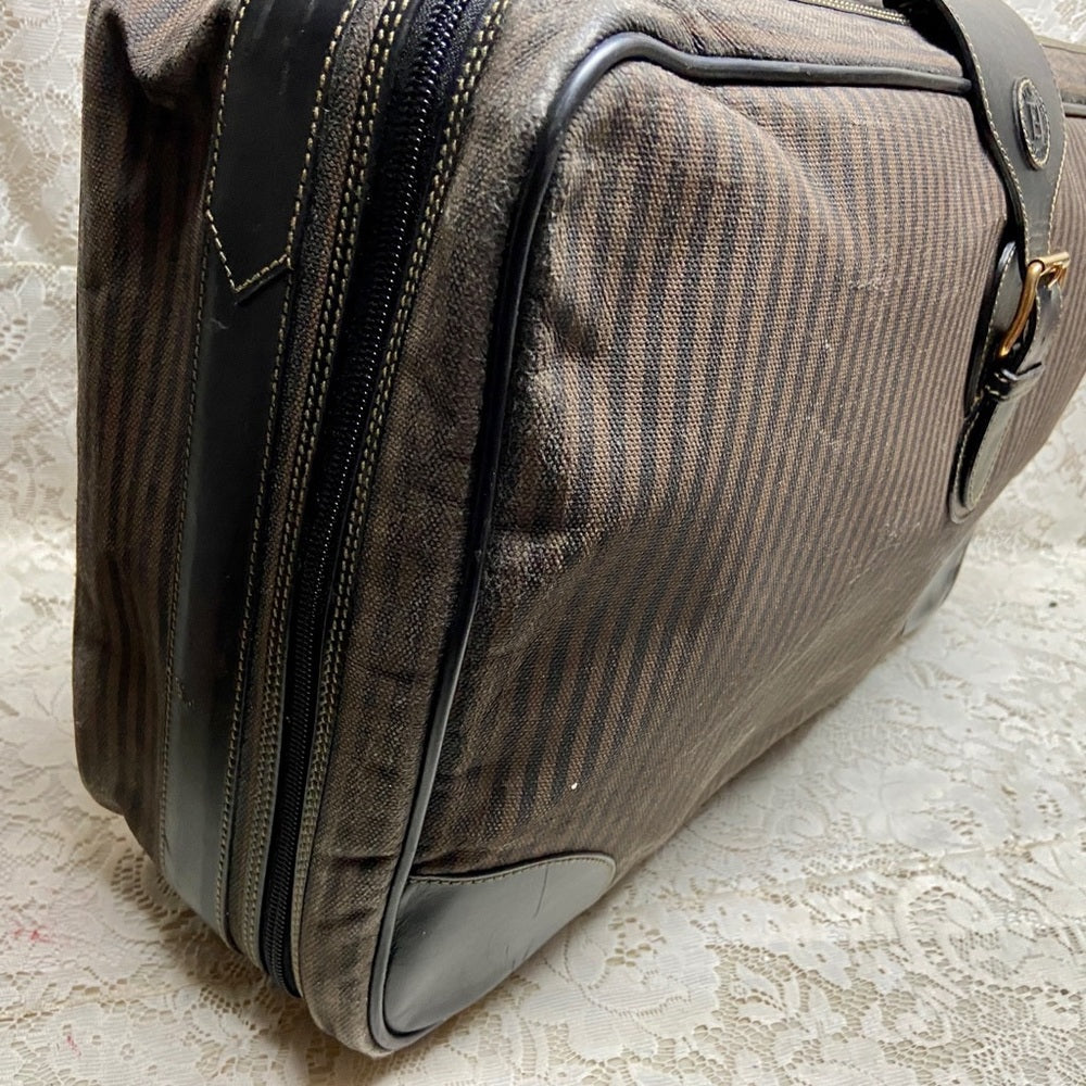 Vintage, Rare Fendi Pequin Stripes Coated Canvas Large Luggage 23inx14inx7in