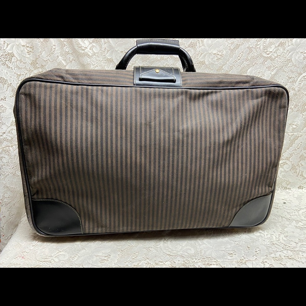 Vintage, Rare Fendi Pequin Stripes Coated Canvas Large Luggage 23inx14inx7in