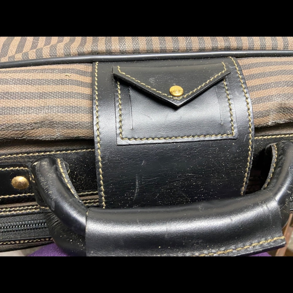 Vintage, Rare Fendi Pequin Stripes Coated Canvas Large Luggage 23inx14inx7in