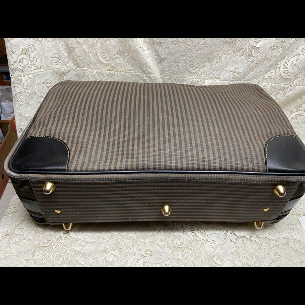 Vintage, Rare Fendi Pequin Stripes Coated Canvas Large Luggage 23inx14inx7in
