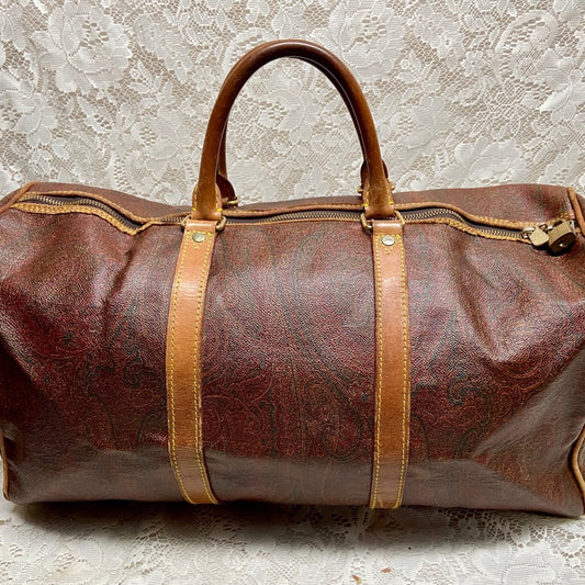 Vintage, Rare Etro Burgundy Coated Canvas Speedy 50 Travel Bag 20in x 10in x 10i