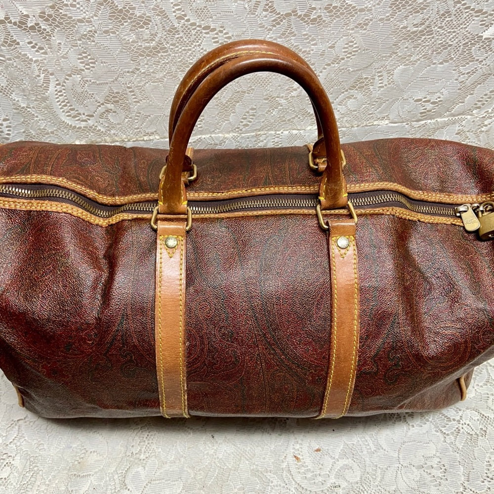 Vintage, Rare Etro Burgundy Coated Canvas Speedy 50 Travel Bag 20in x 10in x 10i