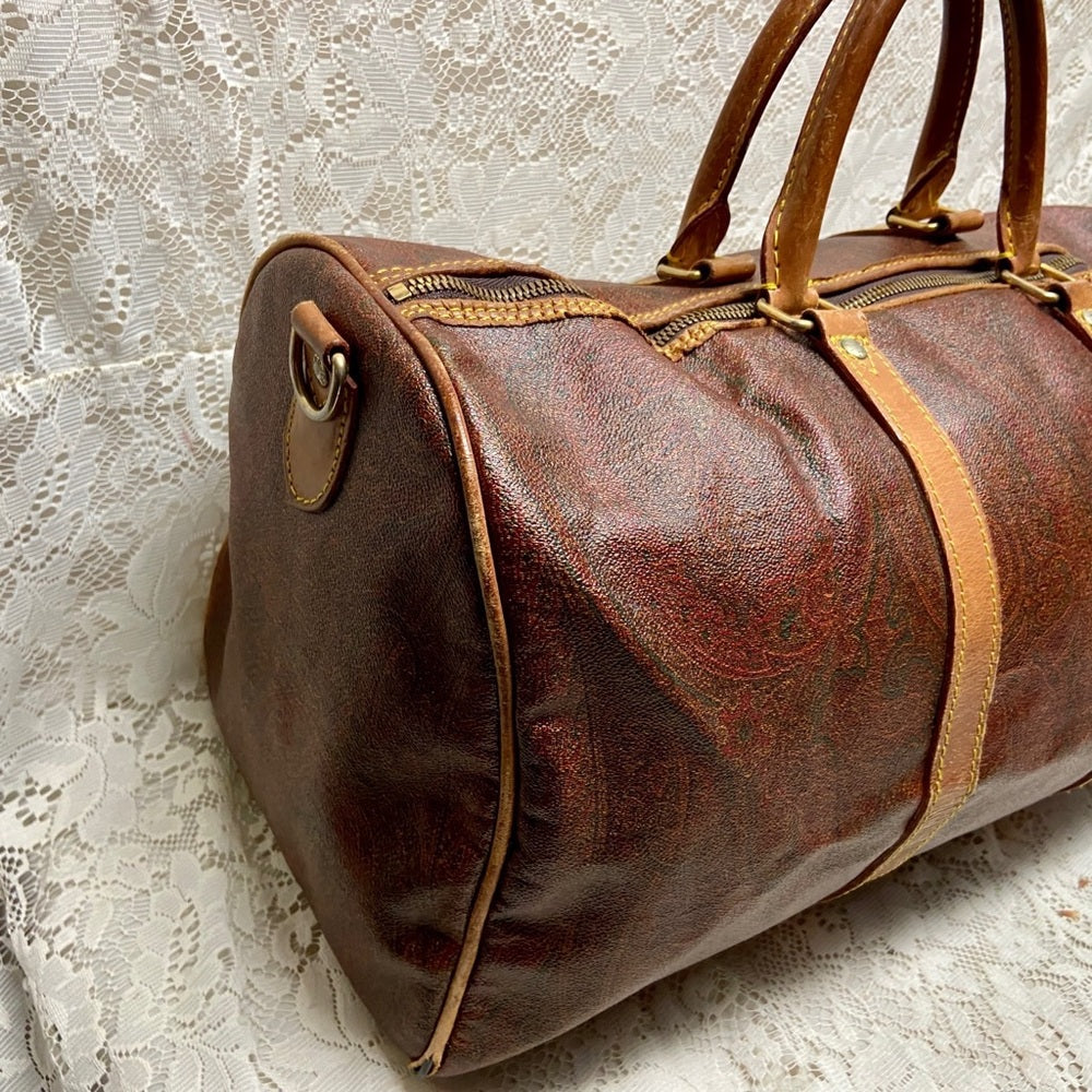 Vintage, Rare Etro Burgundy Coated Canvas Speedy 50 Travel Bag 20in x 10in x 10i