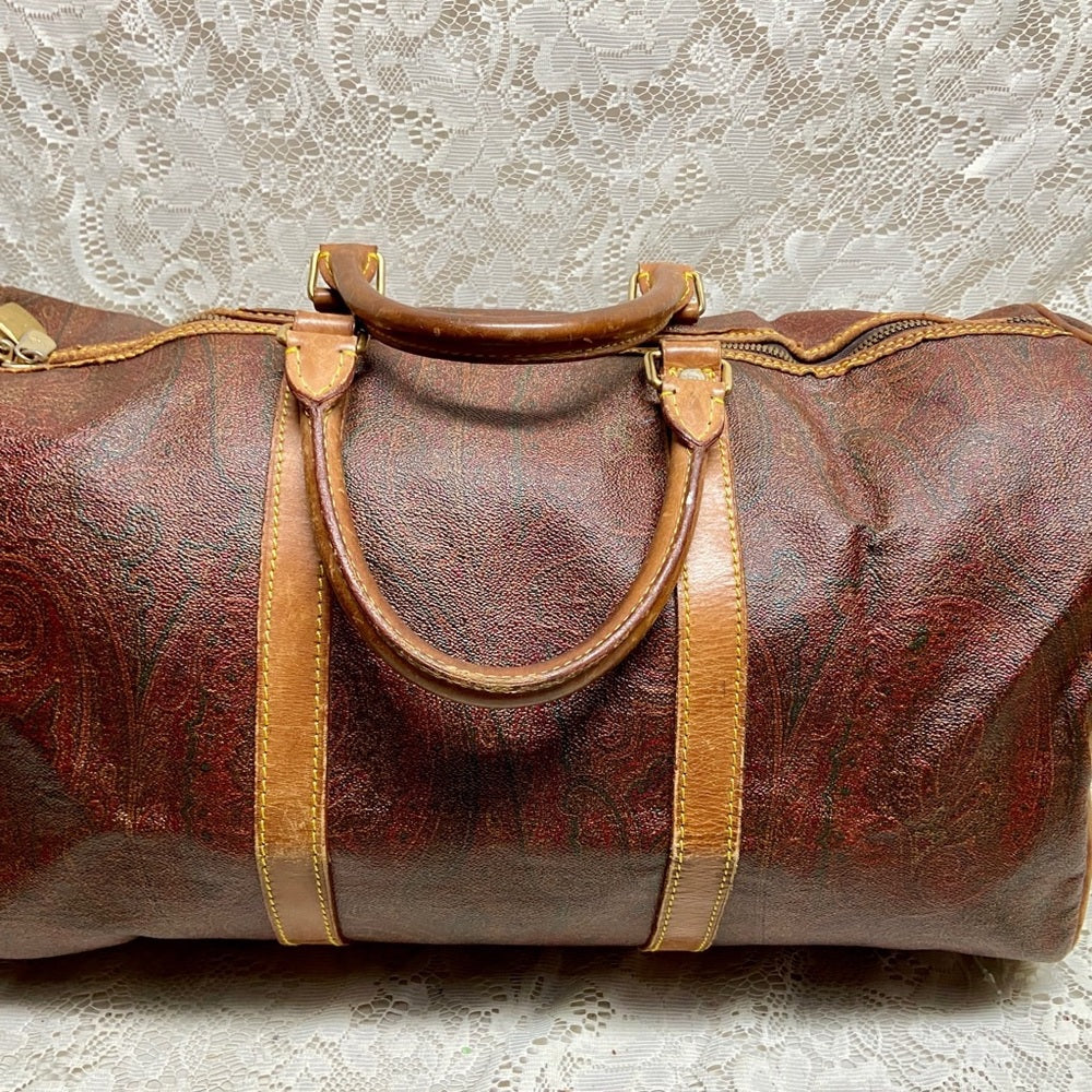 Vintage, Rare Etro Burgundy Coated Canvas Speedy 50 Travel Bag 20in x 10in x 10i