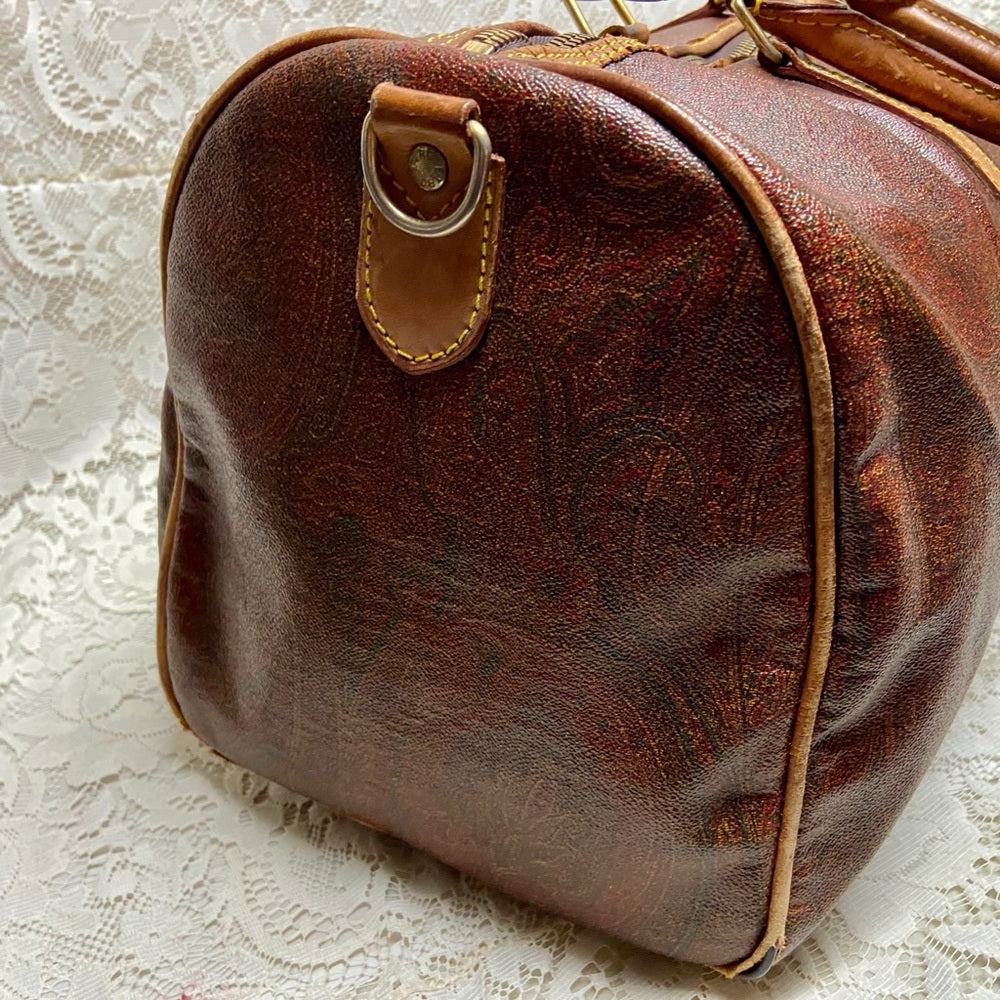 Vintage, Rare Etro Burgundy Coated Canvas Speedy 50 Travel Bag 20in x 10in x 10i