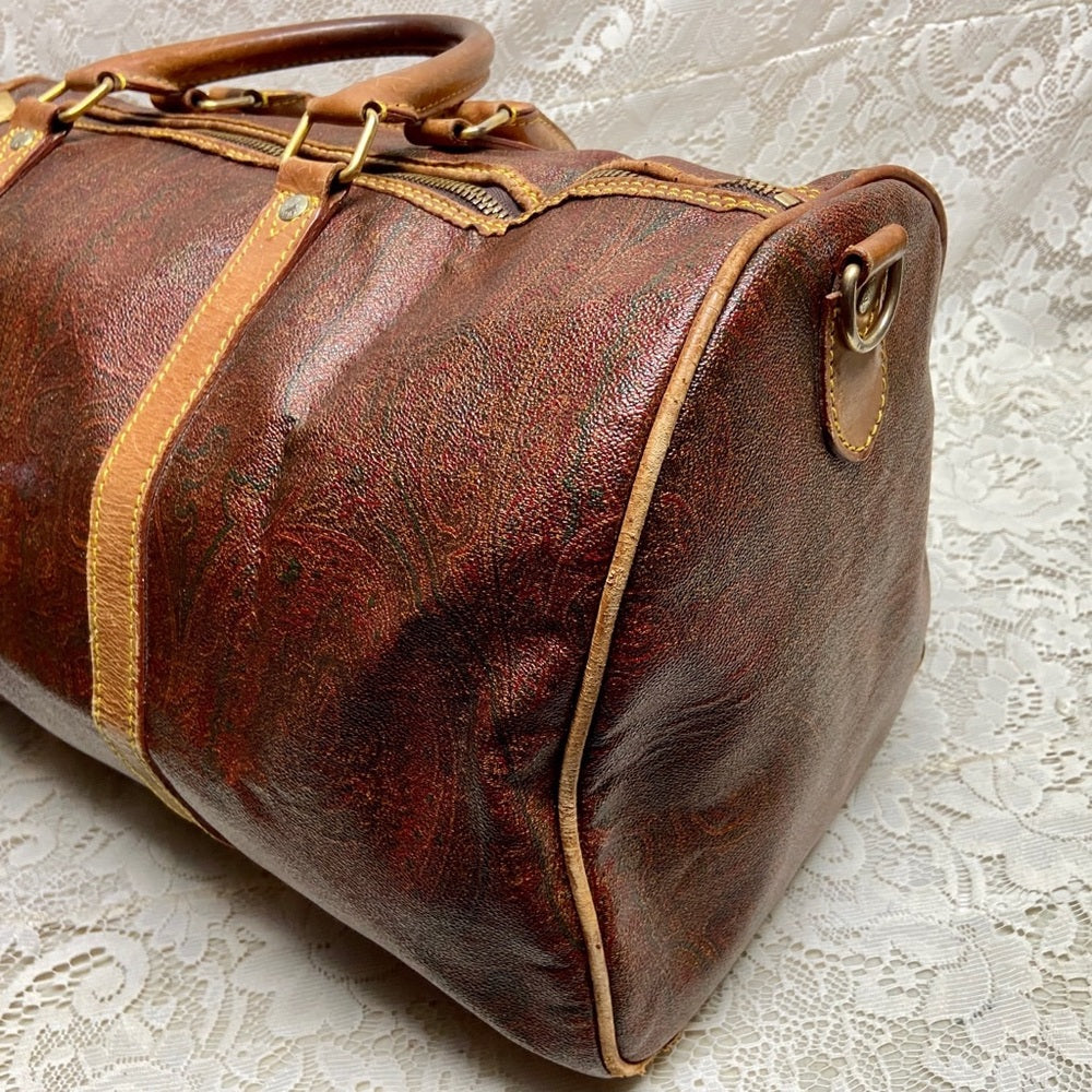 Vintage, Rare Etro Burgundy Coated Canvas Speedy 50 Travel Bag 20in x 10in x 10i