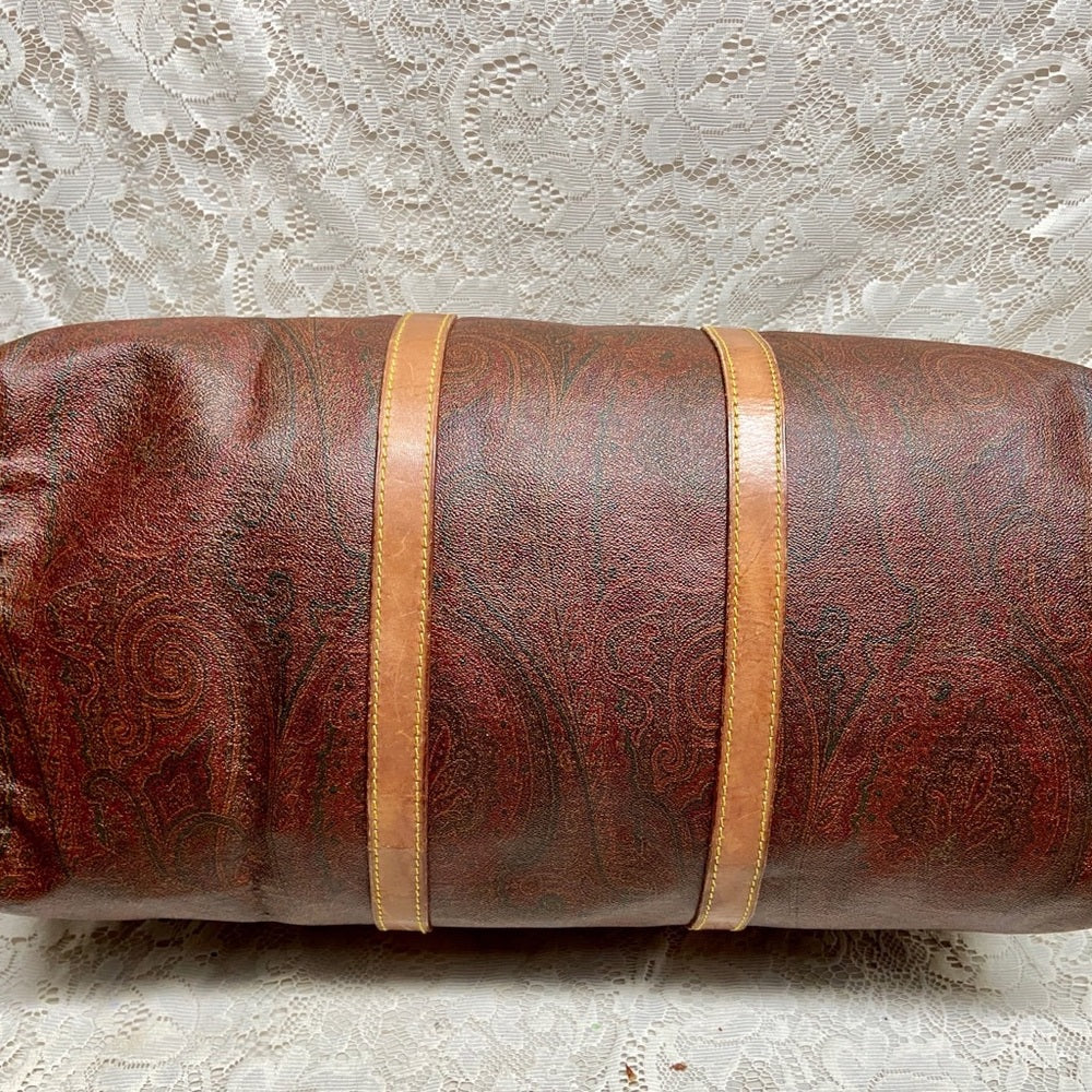 Vintage, Rare Etro Burgundy Coated Canvas Speedy 50 Travel Bag 20in x 10in x 10i
