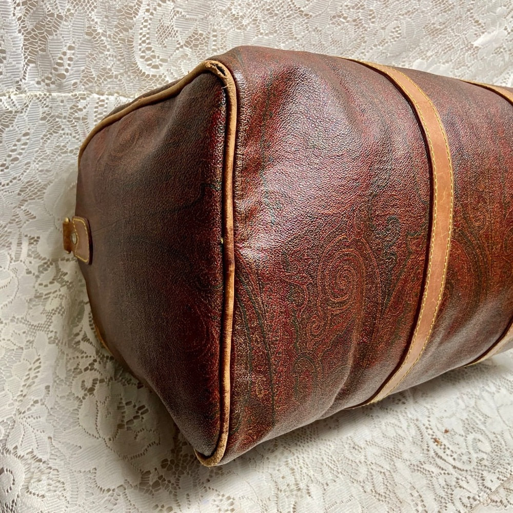 Vintage, Rare Etro Burgundy Coated Canvas Speedy 50 Travel Bag 20in x 10in x 10i