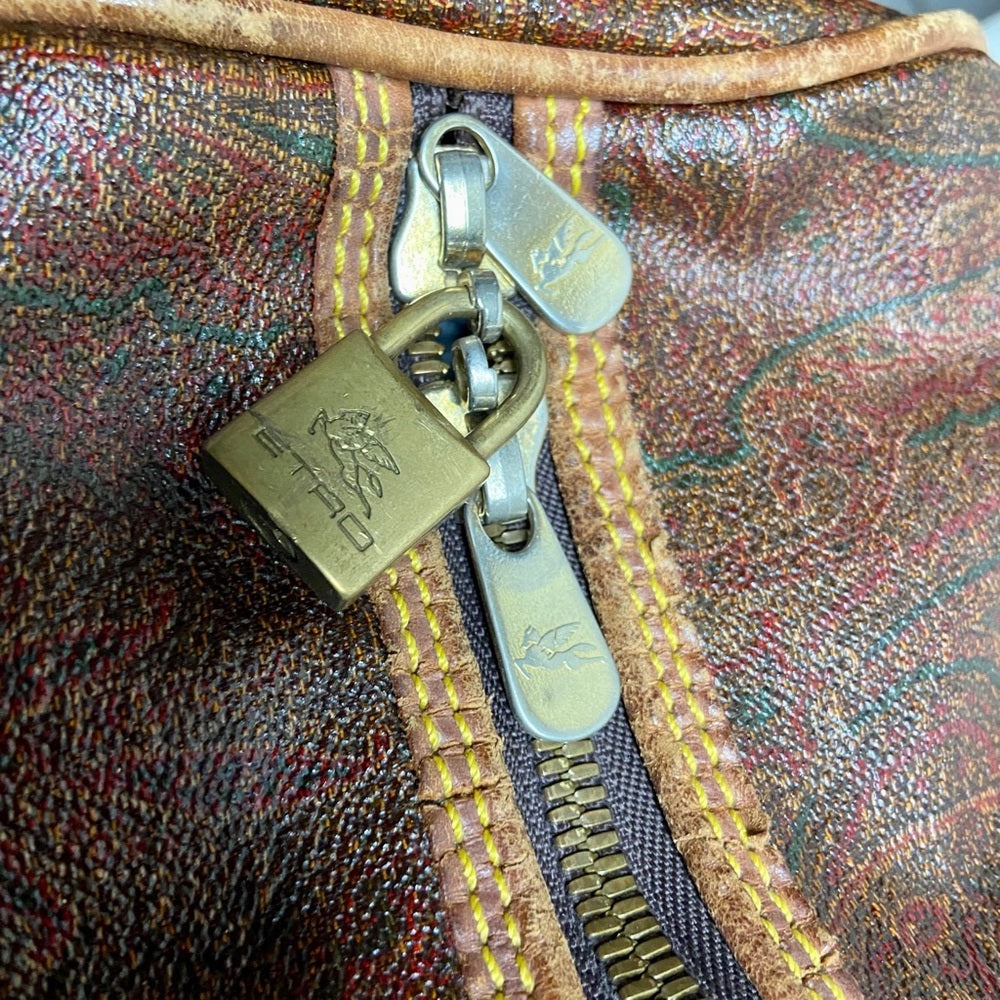 Vintage, Rare Etro Burgundy Coated Canvas Speedy 50 Travel Bag 20in x 10in x 10i