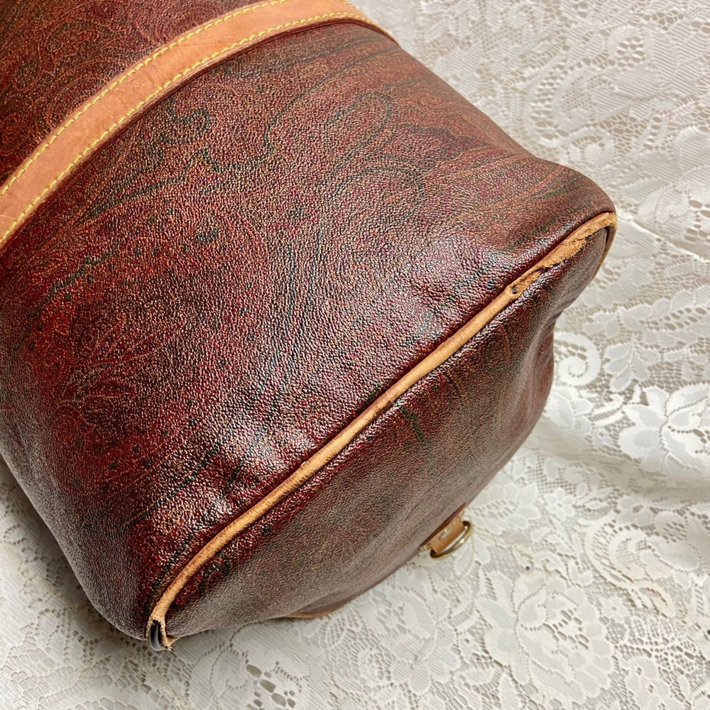 Vintage, Rare Etro Burgundy Coated Canvas Speedy 50 Travel Bag 20in x 10in x 10i
