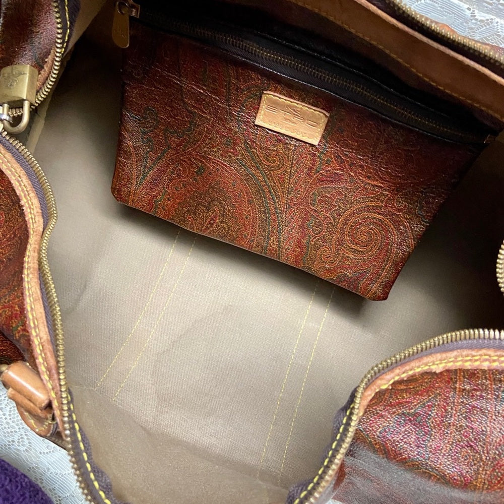 Vintage, Rare Etro Burgundy Coated Canvas Speedy 50 Travel Bag 20in x 10in x 10i