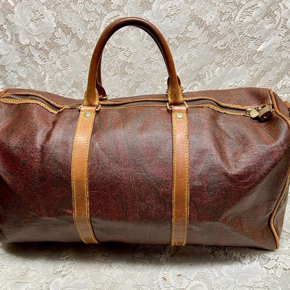 Vintage, Rare Etro Burgundy Coated Canvas Speedy 50 Travel Bag 20in x 10in x 10i