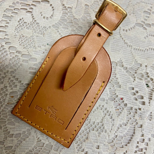 Etro 3.5in x 2.5in Tan Leather Handbag -Luggage Name Tag (A)