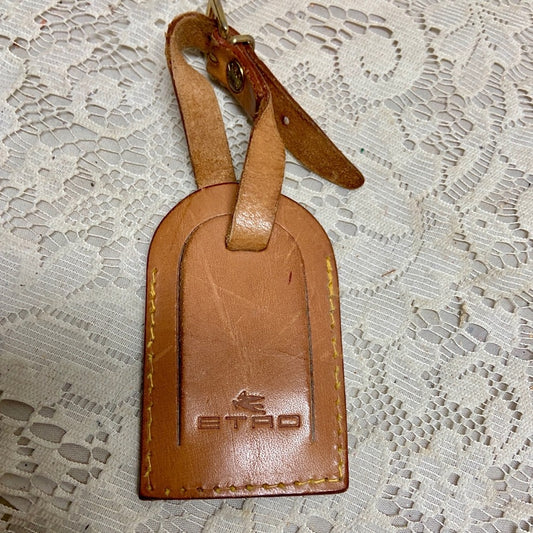 Etro 3.5in x 2.5in Tan Leather Handbag -Luggage Name Tag (B)