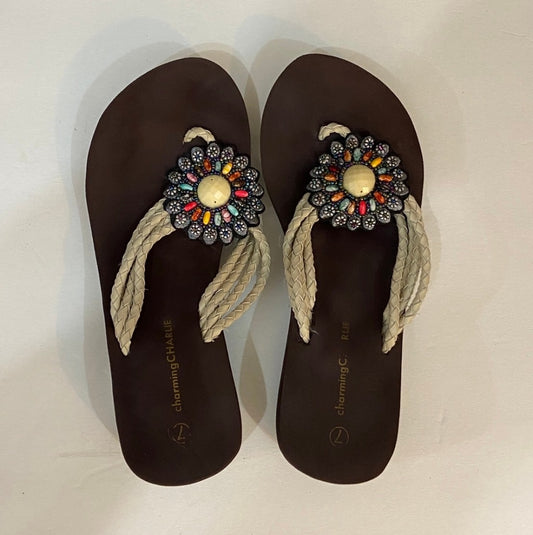 Charming Charlie, Beaded Brown Platform Sandals - Size 7