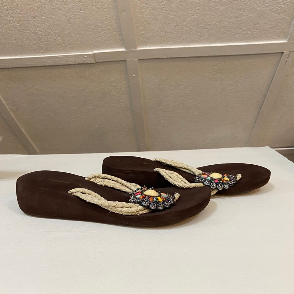 Charming Charlie, Beaded Brown Platform Sandals - Size 7