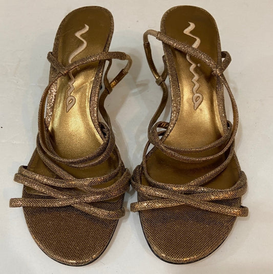 Nina, Gold Heels with Leather Sole - Size 8.5
