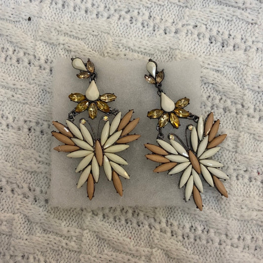 White and Beige Butterfly, Chandelier Dangling Pierced Earrings