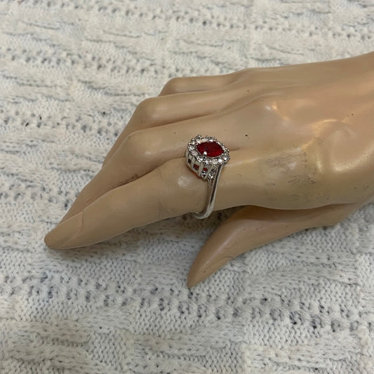 Faux Red Ruby, Small Princess Ring- Size 10