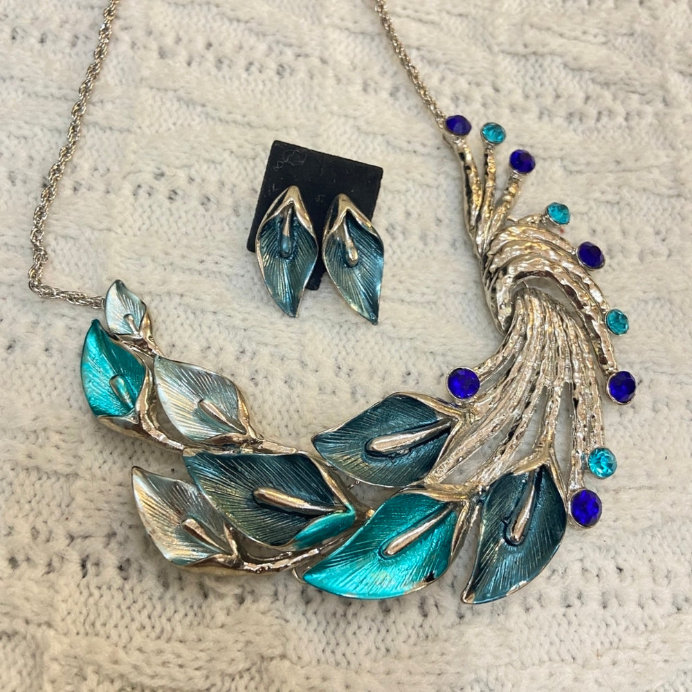 Aquamarine and Silver Lily Necklace and Earring set