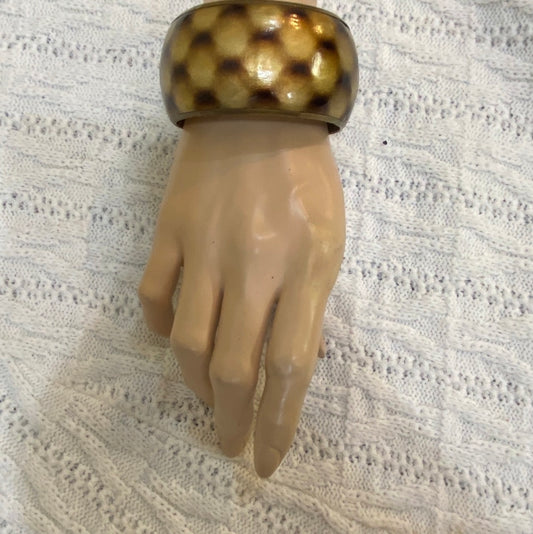 Vintage Gold Bangle with Brass Brow Plaid Design