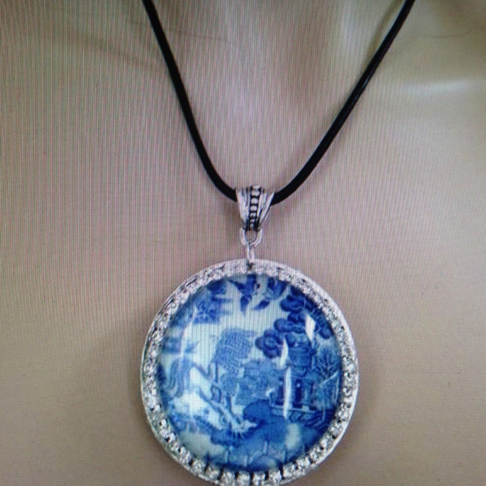 45mm- 2in Blue Willow Brooch  or Pendant Necklace