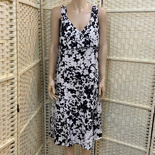 Villager Liz Claiborne, Black and White Floral Dress - Size 14