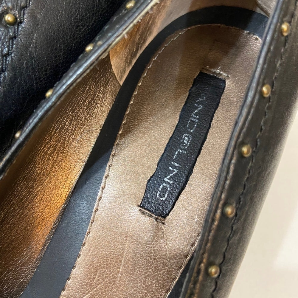 Bandolino, Black Leather Stud & Bow Heels - S-8.5