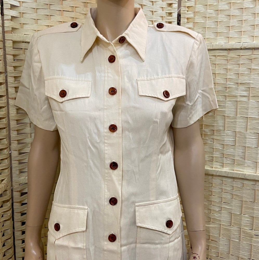 Dawn Joy Fashions, Vintage Cream Button Down Dress - Size 7-8