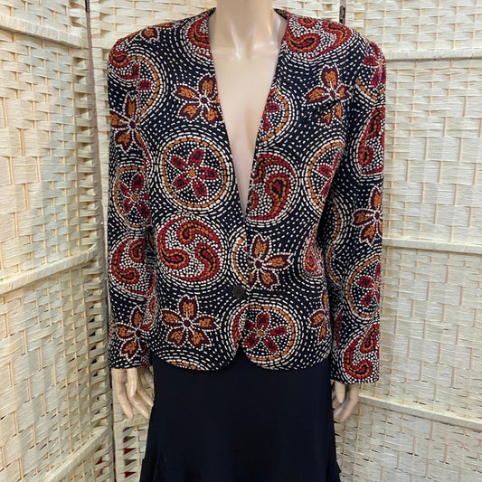 Weathervane, Black Blazer with Floral Design - Size 14