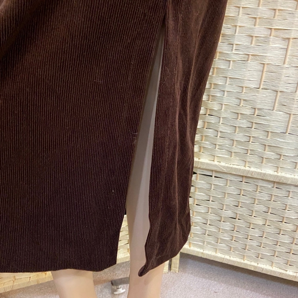 Brown Corduroy Skirt with Slit - Size M